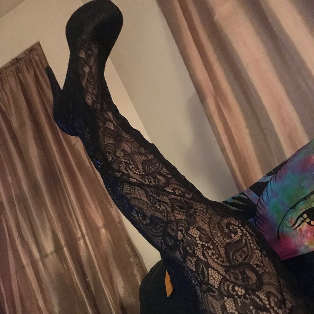 Sexy, Black lace, thigh-high, platform, Boots